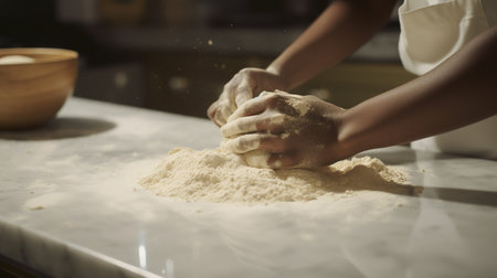 Generative AI, Hands of baker in restaurant or home kitchen, prepares ecologically natural pastriesの素材
