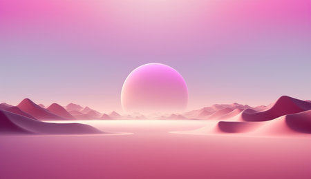 Generative AI, Beautiful gradient scene landscape with light pink color, horizontal wallpaper. Abstract background with clouds and horizonの素材