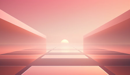 Generative AI, Beautiful gradient scene landscape with light pink color, horizontal wallpaper. abstract studio room geometric backgroundの素材