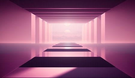 Generative AI, Beautiful gradient scene landscape with light pink color, horizontal wallpaper. abstract studio room geometric backgroundの素材