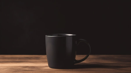 Generative AI, Black ceramic cup set-up in at home interior, mug mock up blank.の素材