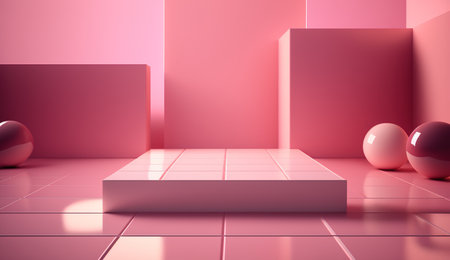 Generative AI, Beautiful gradient scene landscape with light pink color, horizontal wallpaper. abstract studio room geometric backgroundの素材