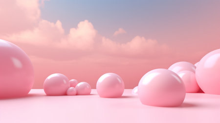Generative AI, Pink magenta fantastic 3d clouds on the floor, sky and landscape. Gentle colors and bright lights.の素材