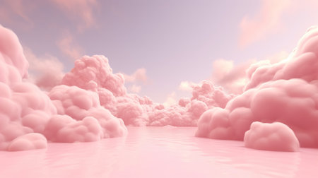 Generative AI, Pink magenta fantastic 3d clouds on the floor, sky and landscape. Gentle colors and bright lights.の素材