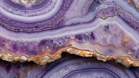 Generative AI, natural volcanic agate stones close-up light digital lavender and golden texture. Wallpaper background, quartz marble, decorative rock patternの素材