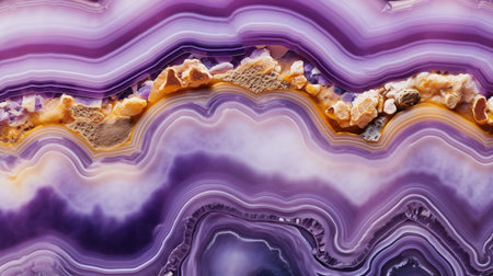 Generative AI, natural volcanic agate stones close-up light digital lavender and golden texture. Wallpaper background, quartz marble, decorative rock patternの素材