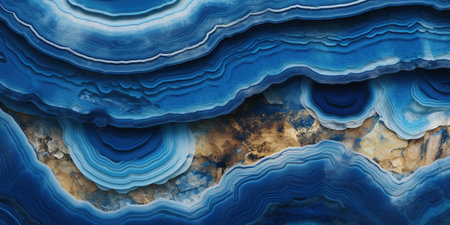 Generative AI, natural volcanic agate stones close-up light blue, beige and golden texture. Wallpaper background, quartz marble, decorative rock pattern.の素材