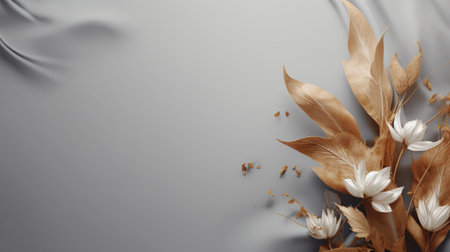 Generative AI, Bohemian minimalistic background surrounded by natural dried leaves and plants, boho neutral colors mock upの素材