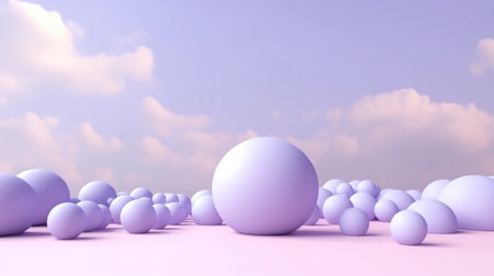 Generative AI, Purple, digital lavender color fantastic 3d clouds on the floor, sky and landscape. Gentle colors and bright lights.の素材