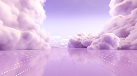 Generative AI, Purple, digital lavender color fantastic 3d clouds on the floor, sky and landscape. Gentle colors and bright lights.の素材