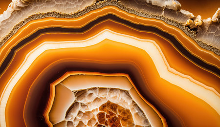 Generative AI, natural volcanic agate stones close-up light orange, apricot crush and golden texture. Wallpaper background, quartz marble, decorative rock pattern.の素材