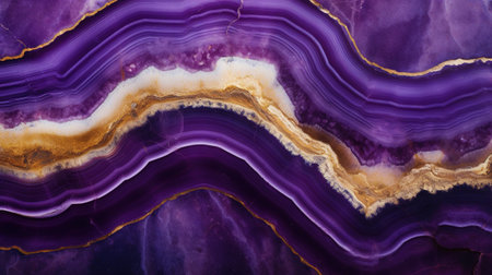 Generative AI, natural volcanic agate stones close-up light digital lavender and golden texture. Wallpaper background, quartz marble, decorative rock pattern.の素材