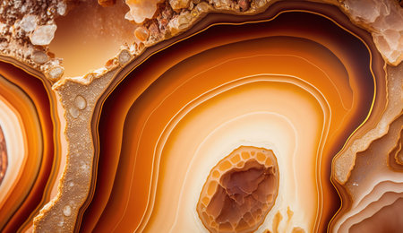Generative AI, natural volcanic agate stones close-up light orange, apricot crush and golden texture. Wallpaper background, quartz marble, decorative rock pattern.の素材