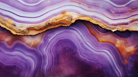 Generative AI, natural volcanic agate stones close-up light digital lavender and golden texture. Wallpaper background, quartz marble, decorative rock pattern.の素材