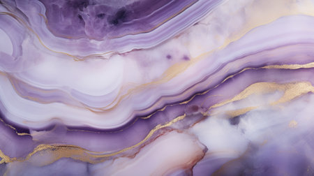 Generative AI, natural volcanic agate stones close-up light digital lavender and golden texture. Wallpaper background, quartz marble, decorative rock pattern.の素材