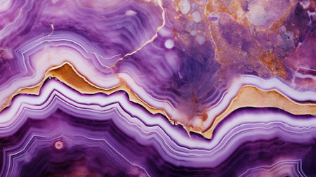 Generative AI, natural volcanic agate stones close-up light digital lavender and golden texture. Wallpaper background, quartz marble, decorative rock pattern.の素材