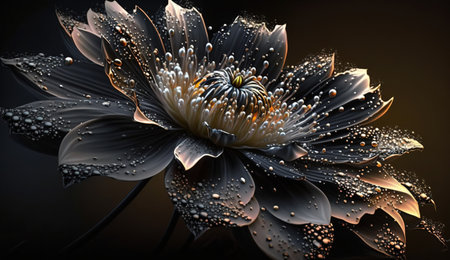 Generative AI, Close up of blooming flowerbeds of amazing black flowers on dark gothic moody floral textured background. photorealistic effect.の素材