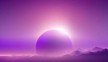 Generative AI, Beautiful gradient scene landscape with light purple, digital lavender color, horizontal wallpaper. Abstract background with clouds and horizonの素材