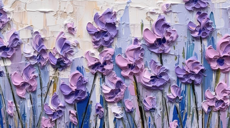 Generative AI, Oil painting of spring flowers on canvas. Beautiful abstract colorful flowers. macro impasto paintingの素材