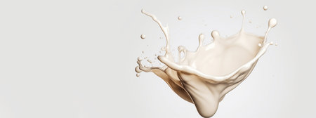 Generative AI, Flowing liquid with splashes in white color. Glossy creamy milk fluid banner, 3D effect, modern macro photorealistic abstract background illustrationの素材