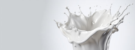 Generative AI, Flowing liquid with splashes in white color. Glossy creamy milk fluid banner, 3D effect, modern macro photorealistic abstract background illustrationの素材