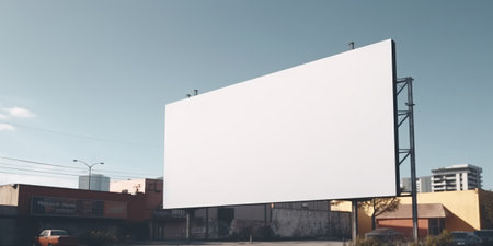 Generative AI, Realistic street big billboard mock up blank for presentation advertising. Outdoor sign blank in the futuristic city, business conceptの素材