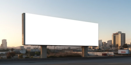 Generative AI, Realistic street big billboard mock up blank for presentation advertising. Outdoor sign blank in the futuristic city, business concept.の素材