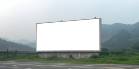 Generative AI, Realistic street big billboard mock up blank for presentation advertising. Outdoor sign blank in the futuristic city, business concept.の素材