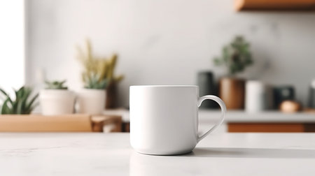 Generative AI, White ceramic cup set-up in at home interior, mug mock up blank.の素材