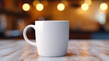 Generative AI, White ceramic cup set-up in at home interior, mug mock up blank.の素材