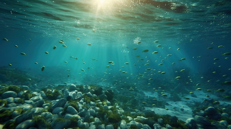 Generative AI, Plastic carrier bags, bottles and other garbage pollution in the ocean. environmental conceptの素材