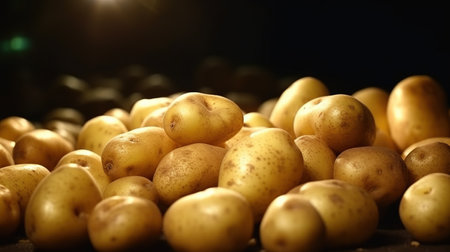 Generative AI, Close up Fresh Organic Whole Potato background. Farmers Market vegetablesの素材
