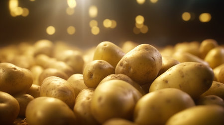 Generative AI, Close up Fresh Organic Whole Potato background. Farmers Market vegetablesの素材