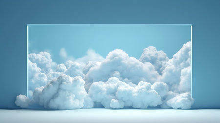 Generative AI, Blue fantastic 3d clouds on the floor, sky and landscape. Gentle colors and bright lights.の素材