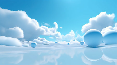 Generative AI, Blue fantastic 3d clouds on the floor, sky and landscape. Gentle colors and bright lights.の素材