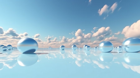 Generative AI, Blue fantastic 3d clouds on the floor, sky and landscape. Gentle colors and bright lights.の素材