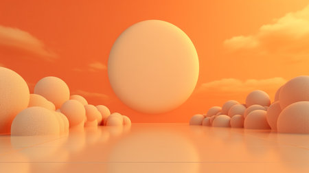 Generative AI, Light orange, apricot color fantastic 3d clouds on the floor, sky and landscape. Gentle colors and bright lights.の素材