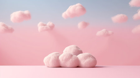 Generative AI, Pink magenta fantastic 3d clouds on the floor, sky and landscape. Gentle colors and bright lights.の素材