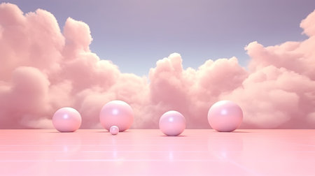 Generative AI, Pink magenta fantastic 3d clouds on the floor, sky and landscape. Gentle colors and bright lights.の素材