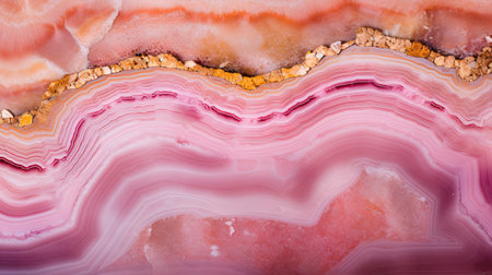 Generative AI, natural volcanic agate stones close-up light pink magenta and golden texture. Wallpaper background, quartz marble, decorative rock patternの素材