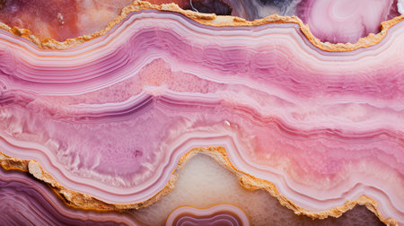 Generative AI, natural volcanic agate stones close-up light pink magenta and golden texture. Wallpaper background, quartz marble, decorative rock patternの素材