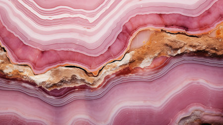 Generative AI, natural volcanic agate stones close-up light pink magenta and golden texture. Wallpaper background, quartz marble, decorative rock patternの素材