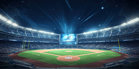 Generative AI, Professional baseball grand stadium, modern public sport building, arena in nightの素材