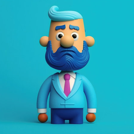 Generative AI, 3D plastic icon avatar cartoon character with beard or mustach, close up portraitの素材