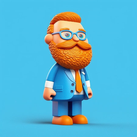 Generative AI, 3D plastic icon avatar cartoon character with beard or mustach, close up portraitの素材