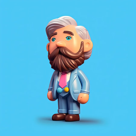 Generative AI, 3D plastic icon avatar cartoon character with beard or mustach, close up portraitの素材