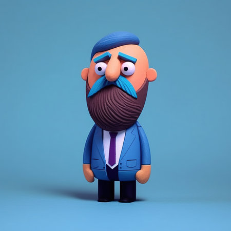 Generative AI, 3D plastic icon avatar cartoon character with beard or mustach, close up portraitの素材