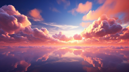 Generative AI, Sunset colors fantastic clouds, sky and landscape. Gentle colors and bright lights.の素材