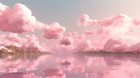 Generative AI, Pink magenta fantastic clouds, sky and landscape. Gentle colors and bright lightsの素材
