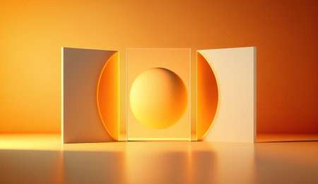 Generative AI, Beautiful gradient scene landscape with light orange, apricot color, horizontal wallpaper. abstract studio room geometric backgroundの素材
